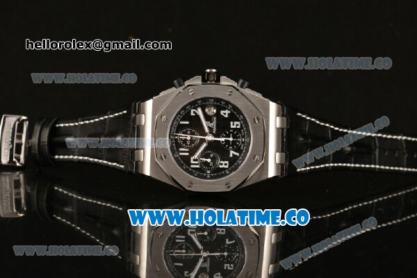 Audemars Piguet Royal Oak Offshore Chronograph Swiss Valjoux 7750 Automatic Movement Steel Case with Black Dial and Black Leather Strap - Click Image to Close